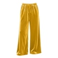 thumbnail image 4 of Women's Soft Velour Wide Leg Pants Drawstring Elastic Waist Loose Palazzo Trousers with Pockets Casual Party Loungewear Trousers Yellow, 4 of 9