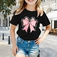 thumbnail image 2 of Shirts for Girls 8-10 Bow Print Short Sleeve Crewneck Graphic Tees Lightweight Vacation Tops Child Clothes,A-Black,140(6-7 Years), 2 of 4
