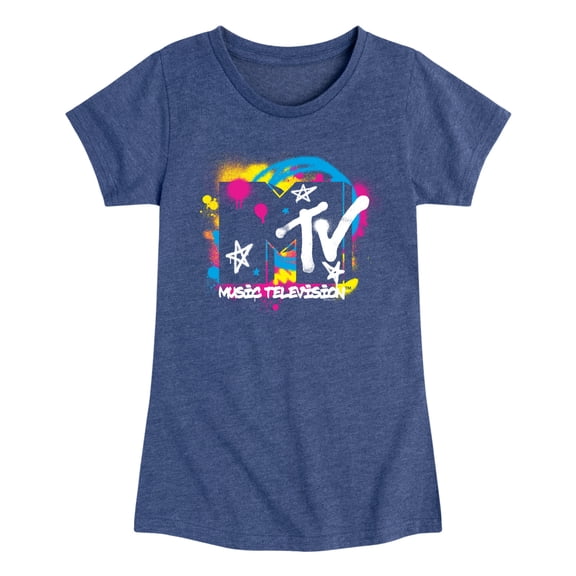 MTV Logo - MTV Logo Spray Paint - Youth Girls Fitted Short Sleeve T-Shirt