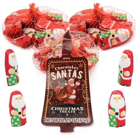 Mini Chocolatey Santas, Christmas Stocking Stuffer Candy, Pack of 3, 2.29 Ounce Mesh Bags