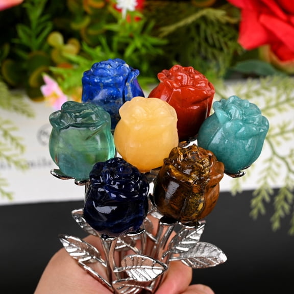 mdesiwst Mini Faux Crystal Rose Flower Figurine Artificial Flower Gifts for Valentine's Day Mother's Day Christmas Birthday Anniversary Wedding Home Decoration