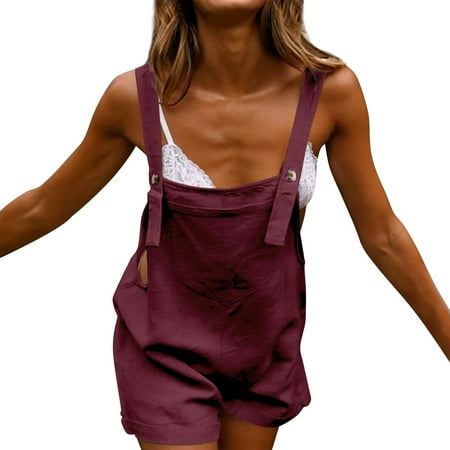 MITCOWBOY Body Suit  Womens Summer Cotton Linen Overalls Jumpsuit Strap Rompers Dungaree Playsuits  One Piece Jumpsuit  Shapewear Bodysuit  Purple Xl (clearance)