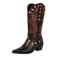 thumbnail image 7 of Mid Calf Cowboy Boots for Women Fashion Flame Embroidery Chunky Stacked Heel Pointed Toe Pull on Western Country Concert Cowgirl Boots Black 6.5, 7 of 7