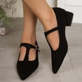 thumbnail image 4 of Wensltd Women Pointed Toe Block Heel Shoes with Buckle Strap Wide Width Comfort Suede Shoes Black, 4 of 7
