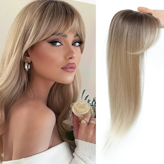 XmhyTop Hair Topper for Women with Thinning Hair, 18 Inch Long Clip-in 360° 3D Side Bangs Pieces, Ombre Light Brown to Blonde