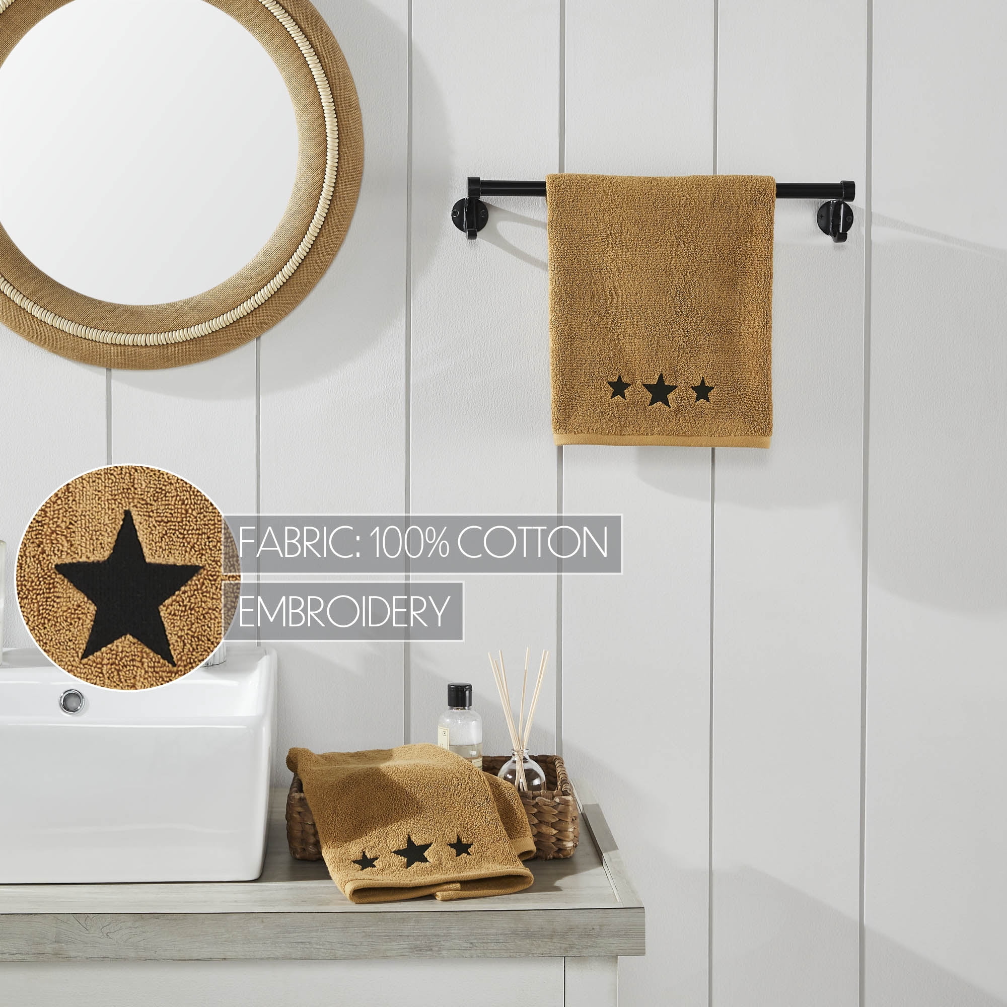 VHC Brands Black Stars Tan Hand Towel Set of 2 16x26