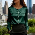thumbnail image 3 of ZQGJB Women Satin Silk Tops Dressy Business Casual Tunic Blouse Lightweight Long Sleeve Peal Button Decor Work Shirts Office Outfits, 3 of 6