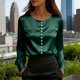 thumbnail image 1 of TaTaai Women's Loose Fit Summer Top Long Sleeve V-Neck Solid Color Pearl Accent Professional Office Casual Blouse Gift, 1 of 5