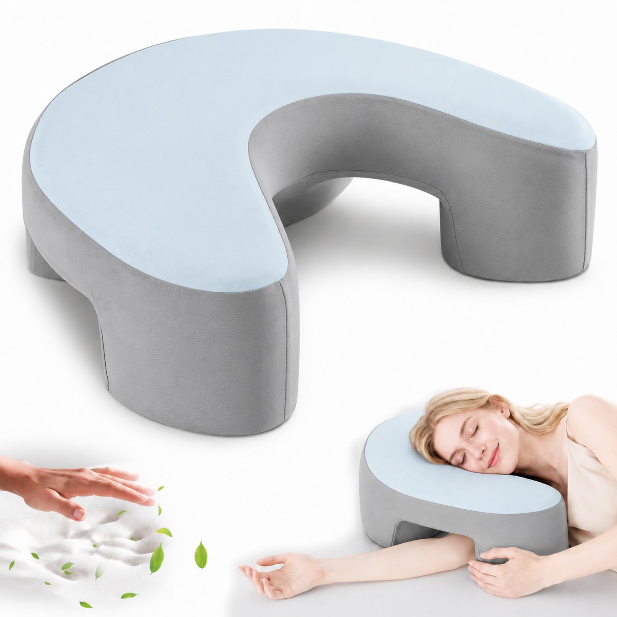 KAIPARA Side Sleeper Pillow with Arm Hole, Memory Foam Pillow for Neck and Shoulder Pain Relief, Cooling Side Sleeper Pillow for Adults Between Legs