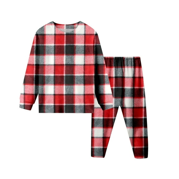 lnmuld Christmas Kids Pajama Set, 100% Cotton Plaid Pajamas with Matching Family Sets, Warm -Lined Winter Sleepwear for Boys Girls Holiday Gift Size:5-6 Years