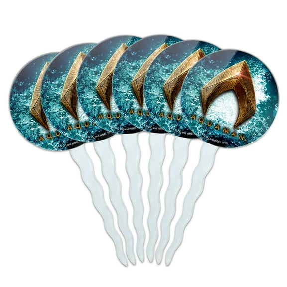 Justice League Movie Aquaman Logo Cupcake Picks Toppers Decoration Set of 6