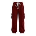 thumbnail image 6 of BRELIL Women's Cargo Pants Drawstring Loose Long Pants Casual Streetwear Lounge Activewear Travel Solid Baggy Trousers, Wine XL, 6 of 6