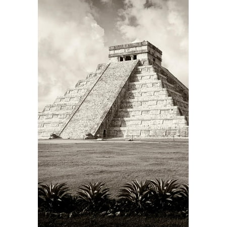 ¡Viva Mexico! B&W Collection - El Castillo Pyramid X - Chichen Itza Print Wall Art By Philippe