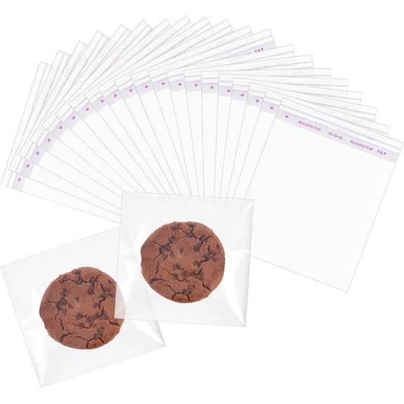 100 count 5x5 Inch Individual Cookie Bags with Seal,Clear Self Sealing Cellophane  Bag