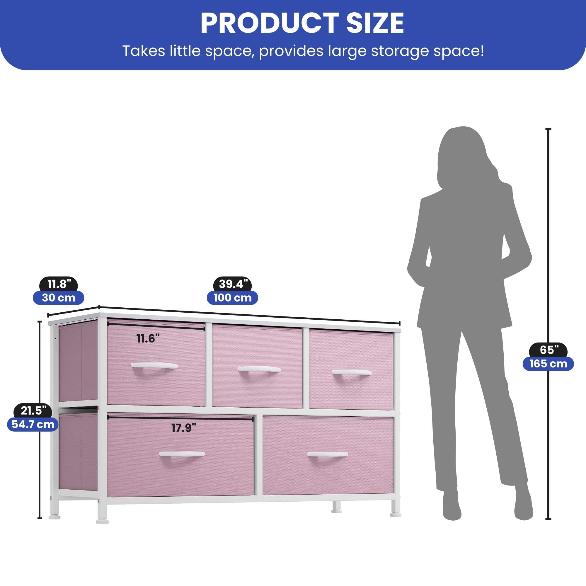 ModFusion 5-Drawer Fabric Dresser – Pink Storage Organizer for Adults & Teens, Bedroom & Living Room