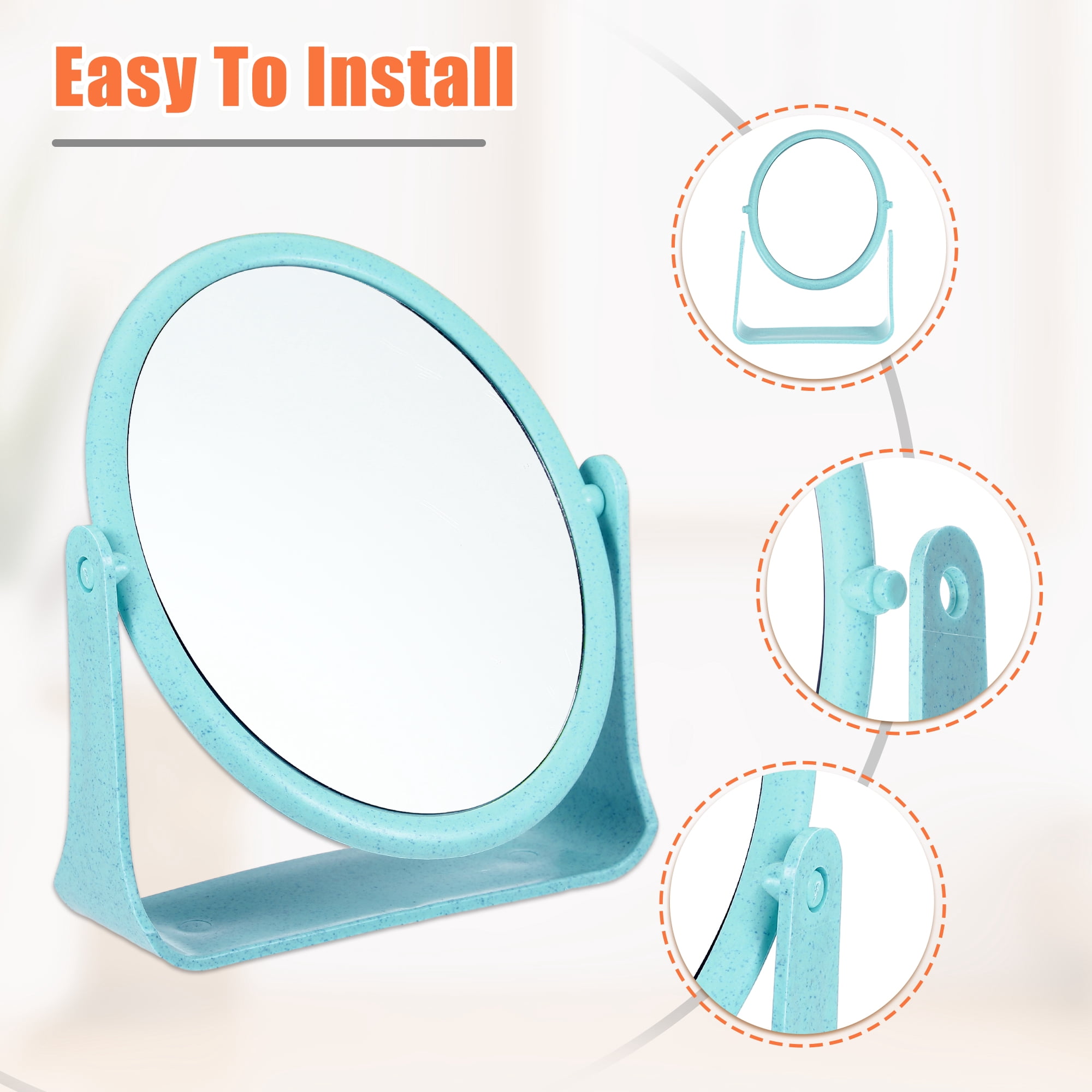 Unique Bargains Plastic Double Sided Round Makeup Mirror 360° Rotating Beauty Mirror Blue