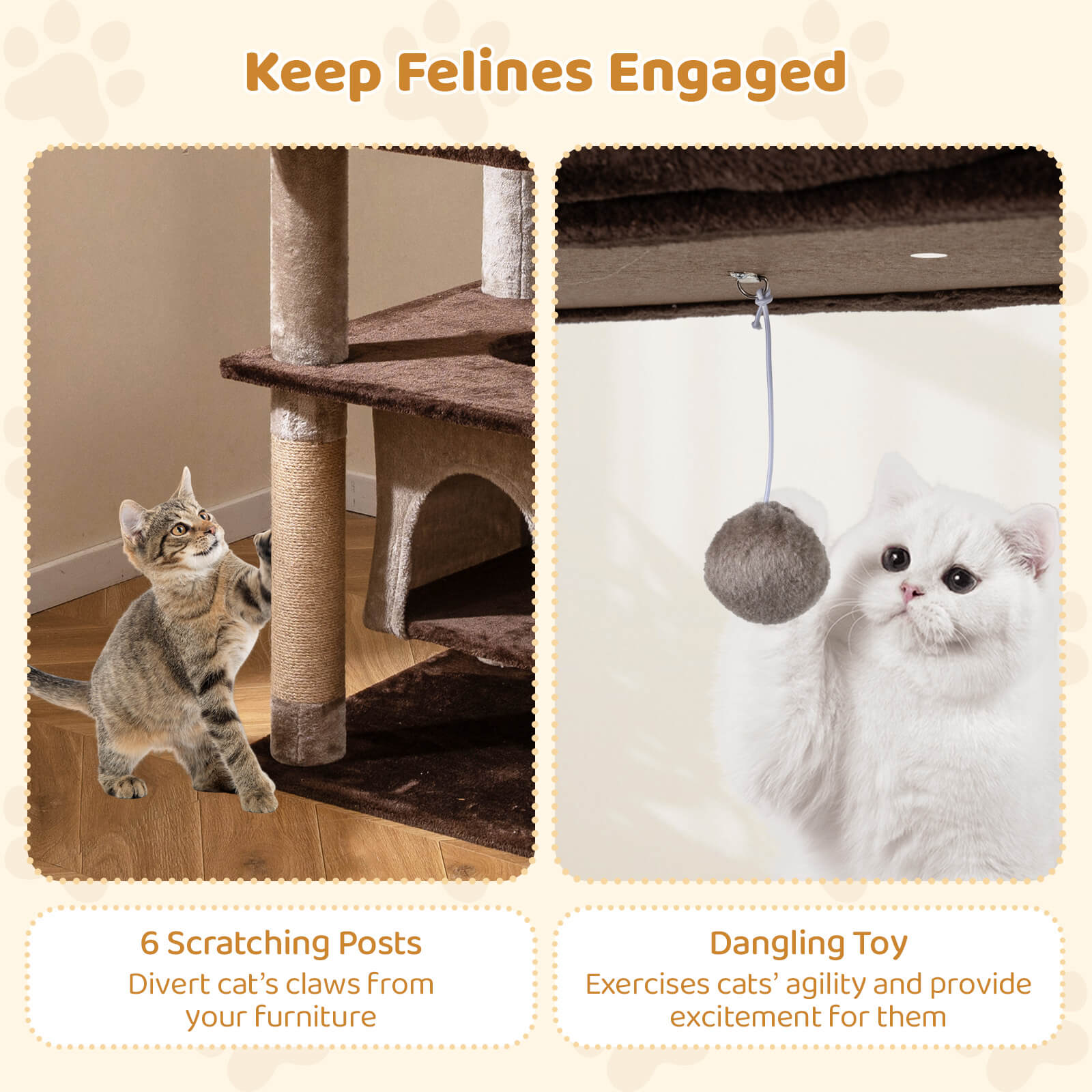 Costway Large Multi-level Cat Tree 58" Tall Cat Tower with Swaying Aerial Condo Perch Bed Brown