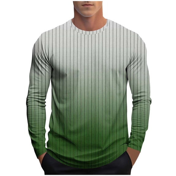 Mens Shirts Fashion Striped Gradient Print Loose T Shirt Long Sleeve Lightweight Casual Crewneck Pullover Tops