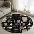 thumbnail image 2 of Coffee Black Large Area Rugs for Bedroom Living Room, Soft Non Slip Carpet Bedside Rug, Brown Beans Cup Dessert Drink Monochrome Round Floor Cover Kitchen Accent Rug 3.3' for Dining Room/Office, 2 of 9