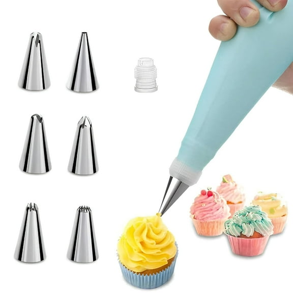LAMIRO Reusable Piping Bags and Tips Set with 6 Stainless Steel Icing Tips and 1 Silicone Pastry Bag 8 Piece