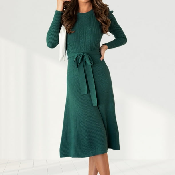 Vestido Vestido de punto acanalado casual de una línea de mujer vestido de suéter elegante de color sólido Kuymtek Verde T XL para Mujer