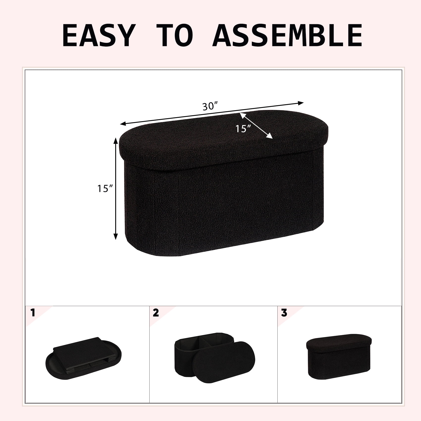 PINPLUS Storage Ottoman Bench Tufted Oval Ottoman Bench Foot Rest Velvet Bench with Storage 30" Black