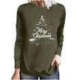 thumbnail image 2 of UPPADA Merry Christmas Sweatshirts for Women Christmas Tree Shirts Funny Plaid Holiday T Shirt Trendy Snowflake Long Sleeve Tops blusas de mujer manga larga sexi Army Green,L, 2 of 5