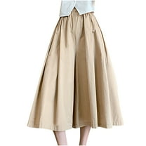 Babysbule Women's Elastic Waist Skirt Pants Solid Color Double Pocket Wide Leg Pants Dress Capris Trousers