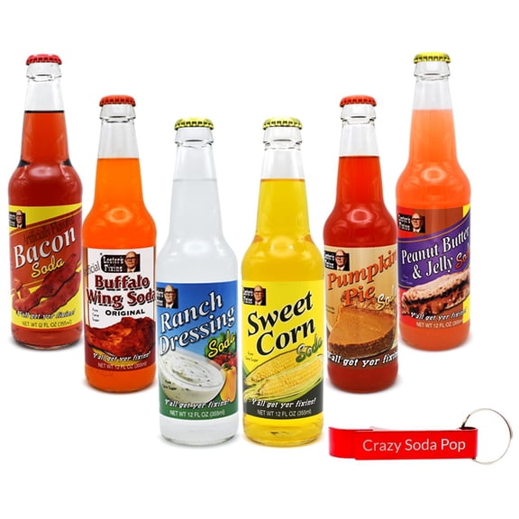 Fixins Soda | 6 Pack of Unique, Weird, and Unusual Flavors of Food Soda with Real Cane Sugar | 12 oz Glass Bottles in a Mixed 6 Pack Sampler with Crazy Soda