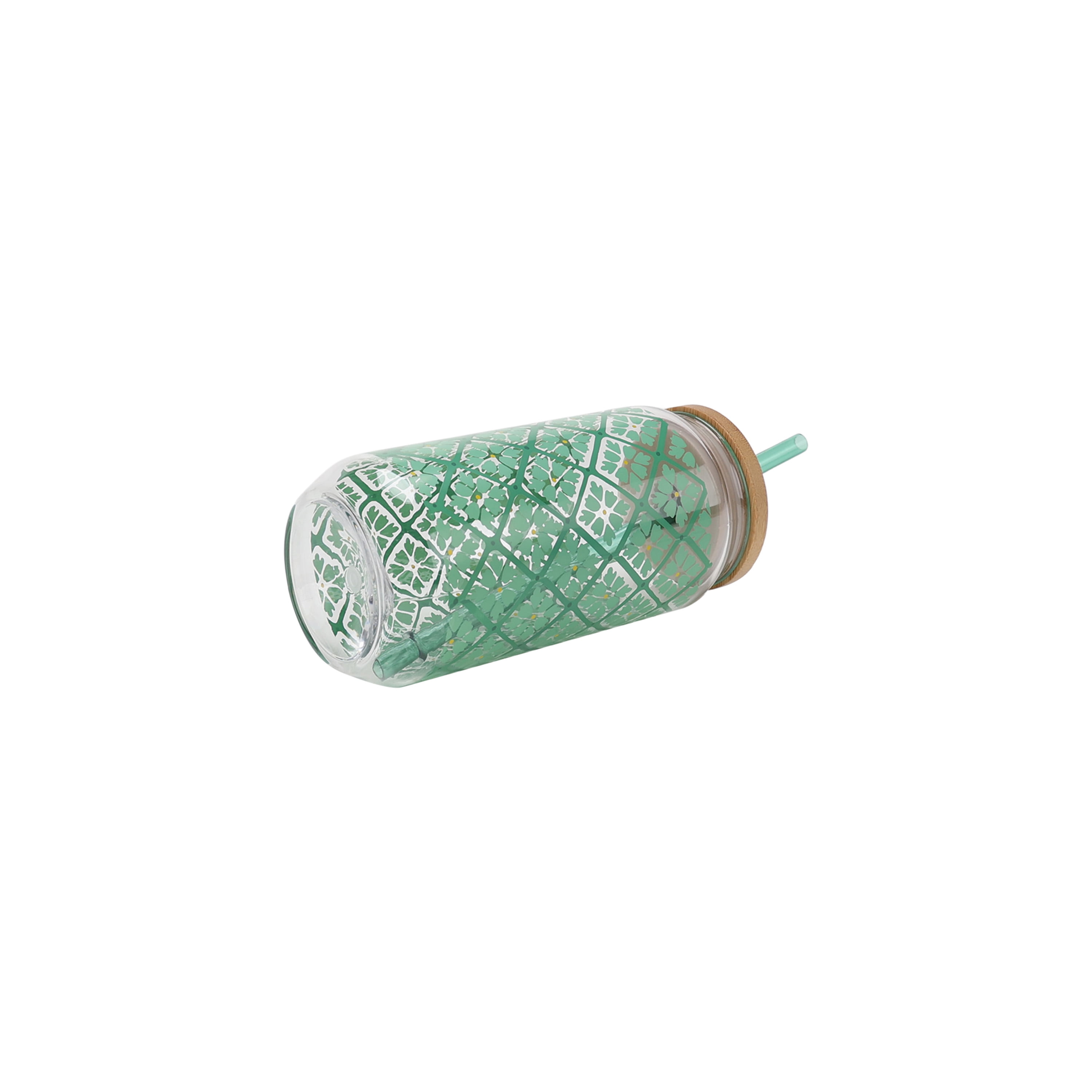 Mainstays by Becky G. & Alejandra 20-Ounce Acrylic Can Shape Tumbler, Green Tile Pattern