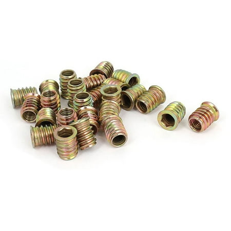

25 Pcs M8 E-Nut Wood Insert Interface Screws Hex Socket Nut Fittings Brass Tone