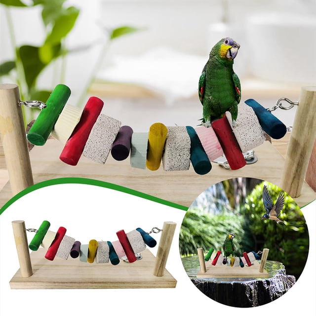 Parrot Toy Standing Pole Hamster Jumping Platform Pet Chew Toy Bridge Small Animal Wood Stand Pet Exploration Toys Rabbit Toys Hamster Cage Toy Wooden Multifunction Tableware