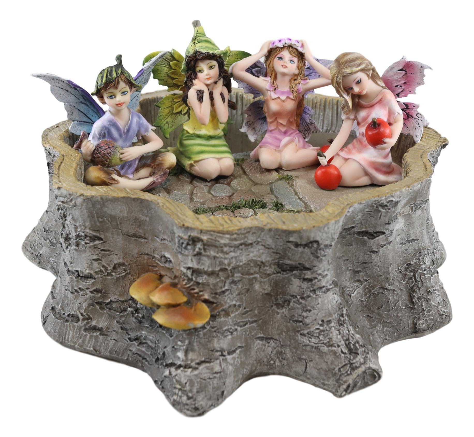 World Menagerie 9 Piece Christabelle Enchanted Fairy Garden Miniatures  Starter Kit Broken Flower Planter Pot House with Eight Mini Fairies Figurine  Set