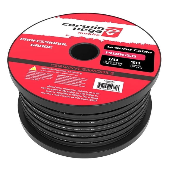 Cerwin Vega 1/0 Gauge OFC Ground Wire Black 50Ft Spool - PW0G50