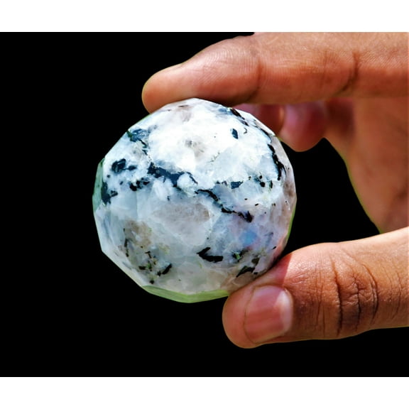 160g / 50mm White Rainbow Moonstone Crystal Quartz Sphere Healing Energy Decorative Diamond Cut Ball