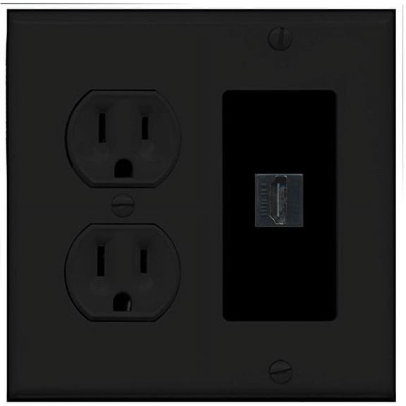 RiteAV (2 Gang Decorative) 15 Amp Round Power Outlet HDMI TV Wall Plate - Black