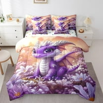 Erosebridal Purple Dragon Bedding Twin Size, 3D Animal Bedding Sets Twin Size, Cute Cartoon Reversible Bed Set, Ultra Soft Bedroom Decorative, 7pcs