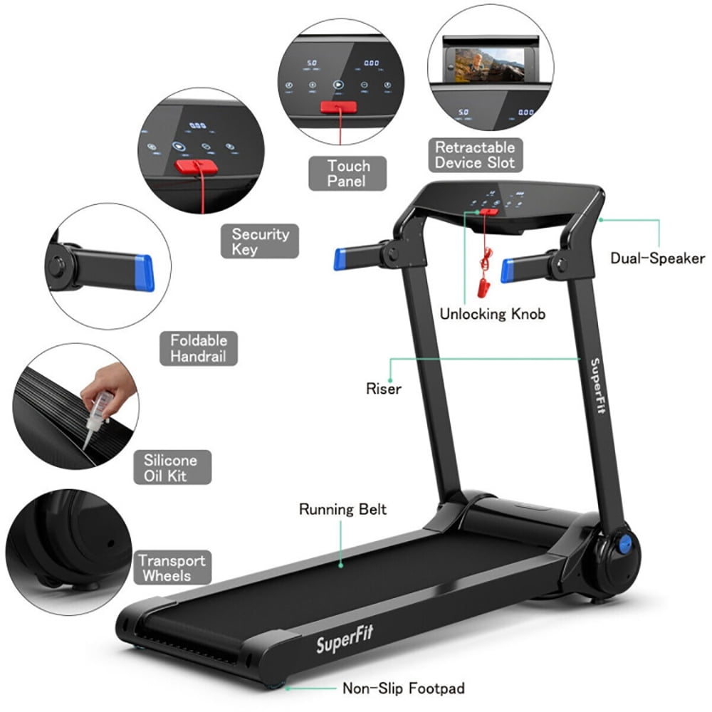 Barara King Treadmill, Electric Treadmill, Walking Jogging Machine,3HP Electric Folding Treadmill with Bluetooth Speaker-Blue