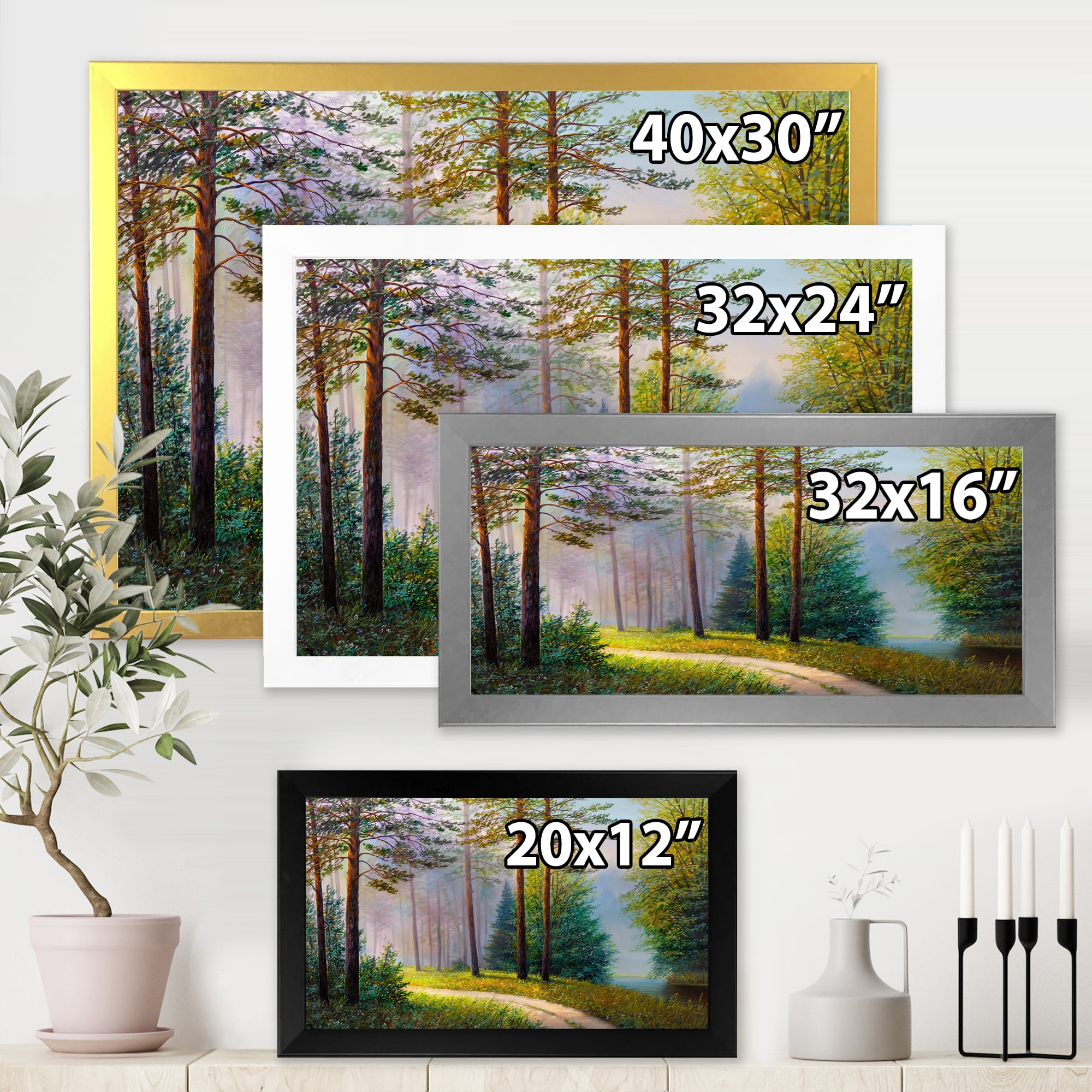 Designart 'Subtle Sunset Light Through The Trees II' Lake House Framed Art Print