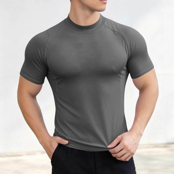 LEKWK Mens Shirt Quick Dry Short Sleeve Crewneck Shirts Loose Fit Raglan Seams Lightweight Tees Workout Running Gym Training Tops Gray M