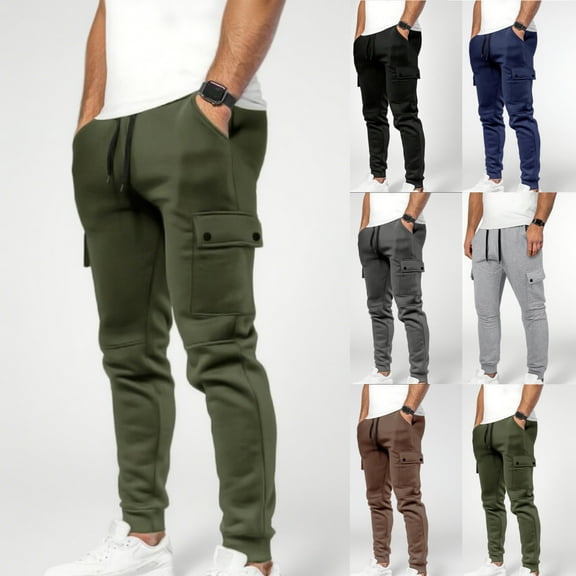 BiZtdJrK Men's Cargo Sweatpants Drawstring Waist Jogger Hiking Outdoor Pants Regular Fit Work Sweatpant with Multi Pockets Coffee L