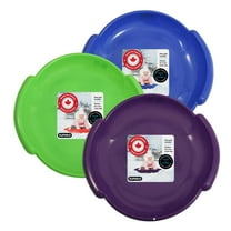 Superio Round Snow Sled, Heavy Duty Plastic Saucer Toddler Sled with Handles 24" Winter Snow Toys Fun for Kids and Adults 3-Pack, Blue-Green-Purple