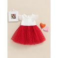 thumbnail image 2 of Toddler Baby Girls Valentine's Day Dress Heart Print Crewneck Fly Sleeve Stitching Tulle Skirt Summer Clothes, 2 of 8
