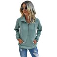 thumbnail image 1 of Sudadera de manga larga con solapa y media cremallera para mujer, color sólido, elegante, holgado, informal (verde grisáceo), 1 of 6