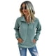 thumbnail image 1 of Sudadera de manga larga con solapa y media cremallera para mujer, color sólido, elegante, holgado, informal (verde grisáceo), 1 of 6