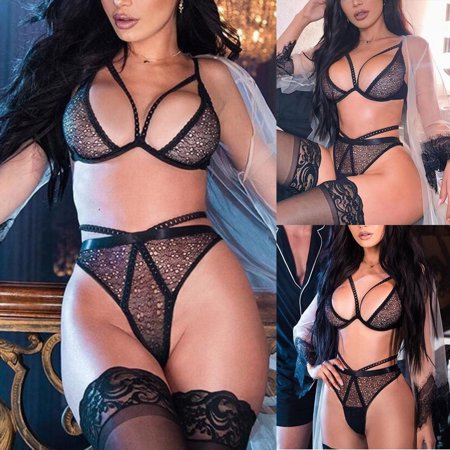 

KUNPENG Women s Fashion Sexy Lace Two-Piece Suit Solid Color Wireless Bra Sexy Underwear Panties Valentine s Nightgown Pajamas Black / XL