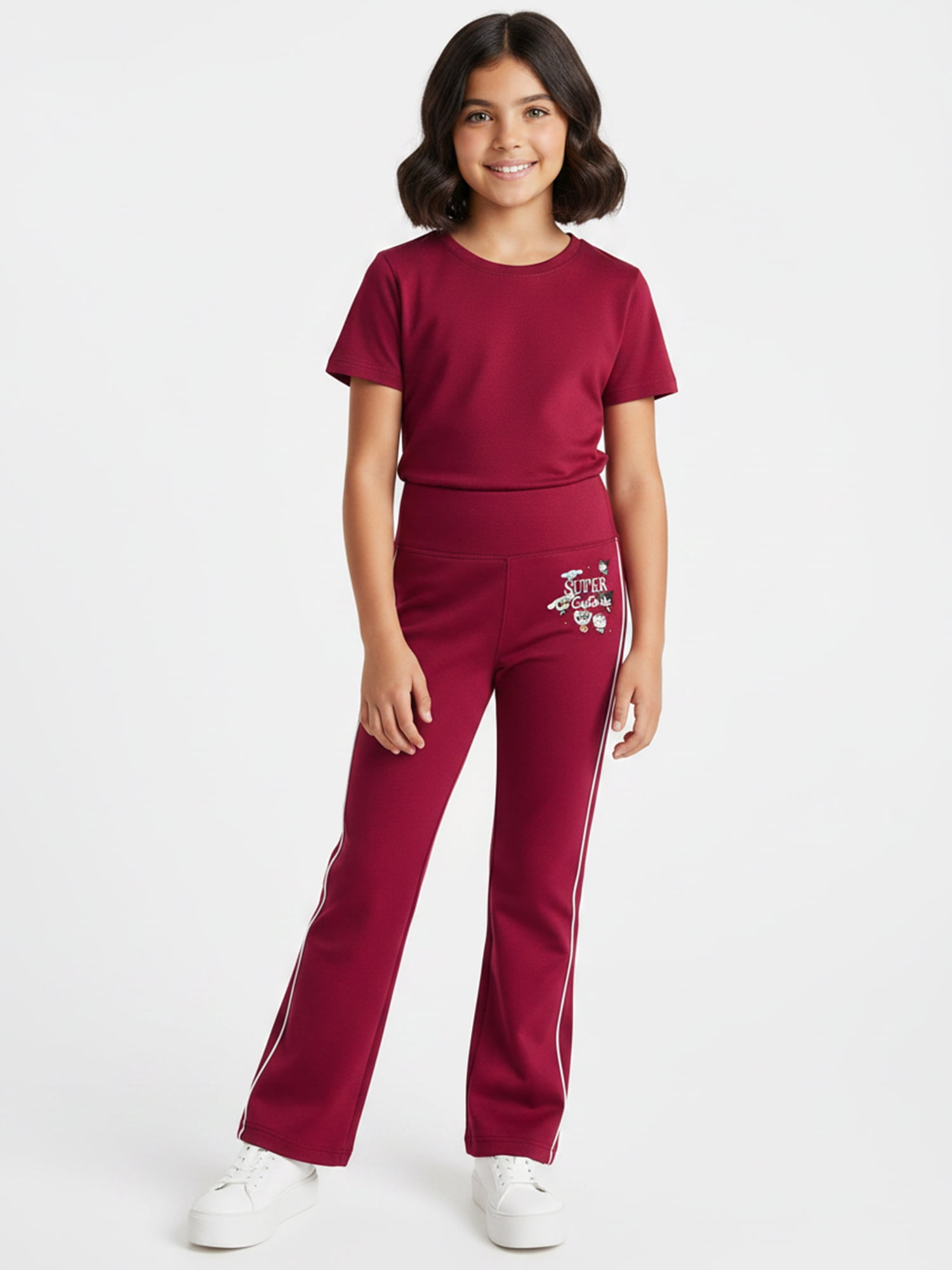 The Powerpuff Girls x Hello Kitty Girl’s Super Cute Fleece Flared Sweatpants, Sizes 4-16