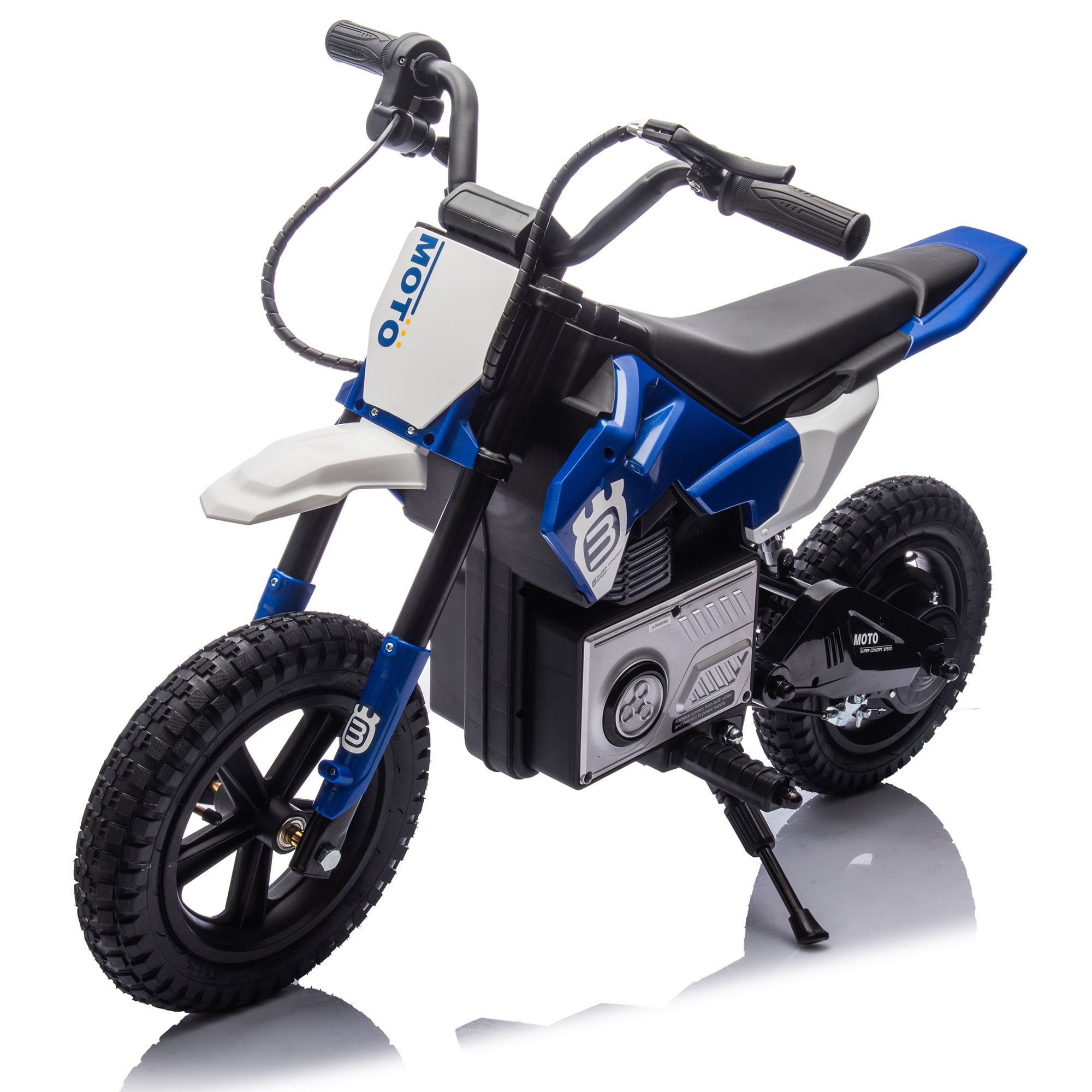 sluting 24V Kids Ride On Electric Toy Motocross Motorcycle, 200W, Blue, Adjustable Speed, Bluetooth Music, 5-12 Ages
