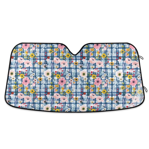 Summer Flowers and Ladybirds Car Windshield Sun Shade Foldable Car Front Window Visor Heat and UV Protection 53x23.5