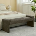 thumbnail image 2 of 58.7" Linen End of Bed Bench Upholstered Modern Bedroom Bench for Living Room & Entryway,Footrest Ottoman Accent Window Bench with Solid Wood Frame & Curved Arm, Brown, 2 of 10